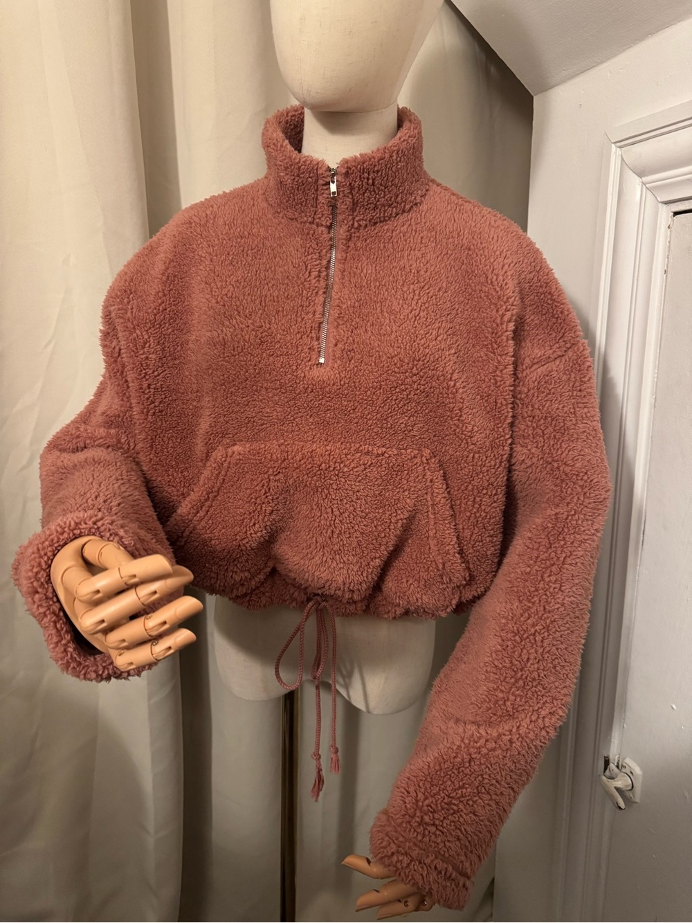 Heart Hips Plush Half-Zip Teddy Jacket - Rose Rust
